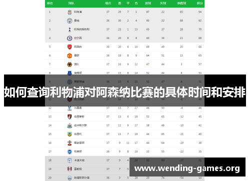 如何查询利物浦对阿森纳比赛的具体时间和安排
